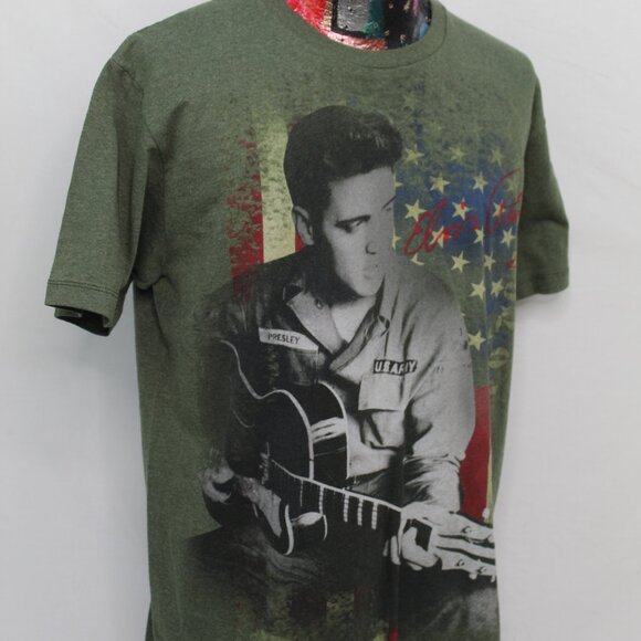 Elvis Presley Guitar Flag Army Tshirt Green Size Large - Picture 4 of 10